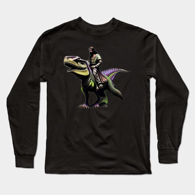 Jesus Christ on a Dinosaur Long Sleeve T-Shirt by D's Tee's